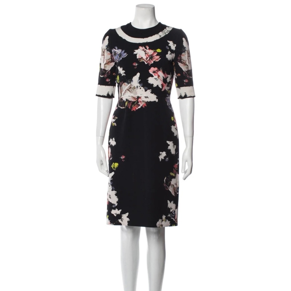 ERDEM Black Floral Midi Dress